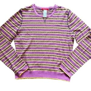 Vintage Anne Klein Sweater Women’s L Retro Stripe Y2K Fall Knit Pullover